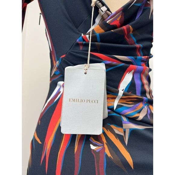 NWT EMILIO PUCCI Black Runway Bamboo Leaf Print Sheath Mini Dress Size I… - Picture 9 of 16